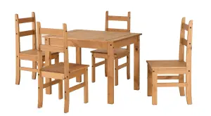 Corona Dining Set with 4 Chairs Distressed Waxed Pine