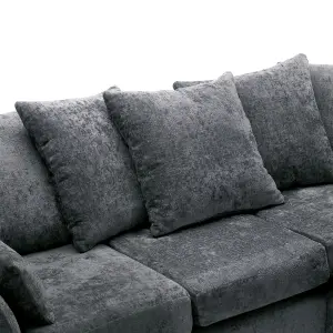 Harriet Crushed Chenille Right Facing Corner Sofa in Dark Grey