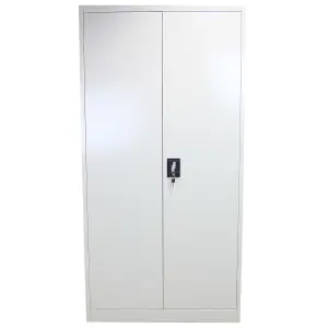 Powder Coated Steel Light Grey Office 2 Doors Filing Cabinet Flatpack Document File Lockable Storage 180cm