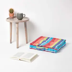 Homescapes Cotton Multicoloured Stripe Floor Cushion, 50 x 50 cm