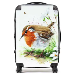 Robin And Daisies Watercolour Suitcase - Medium