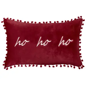 Set of 2 Cushions MOCHI Velvet 30 x 50 cm Text Embroidery Red