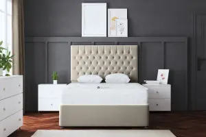 Seraphine Beige Upholstered Divan Bed with Headboard Small Double