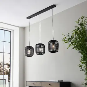 Luminosa Mathias Bar Pendant Ceiling Lamp, Dark Bamboo, Plywood With Matt Black Paint