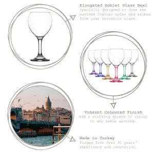 LAV 260ml Misket Wine Glasses - Coloured Stem - Pack of 6