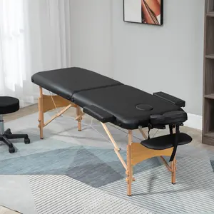 HOMCOM Wooden Folding Spa Beauty Massage Table w/ 2 Sections, Carry Bag, Black