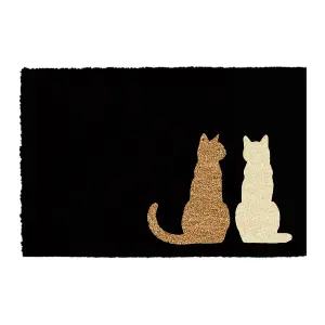 Two Sitting Cats Doormat (Printed Black/Pale White Coir)