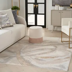 Beige Abstract Rug, 10mm Thickness Stain-Resistant Rug, Modern Rug for Bedroom, LivingRoom, & DiningRoom-274cm X 366cm