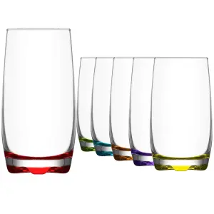 Queensway Home & Dining 390ml 6 Pcs Coloured Base Tall Drinking Glasses Set Highball Tumbler Water Cups