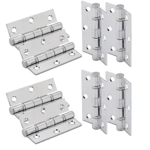 XFORT 3 Inch (75mm) Polished Chrome Ball Bearing Hinges, Steel Door Hinge for Wooden Doors (4 Pairs)