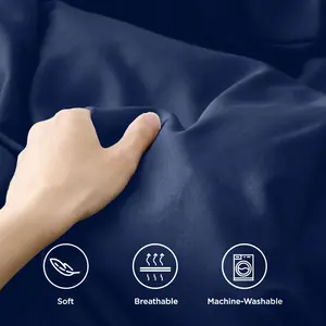 Odil Microfiber Solid Colour Duvet Cover Set with Pillowcases Navy / Double Duvet Cover Set