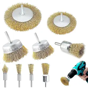 9 Sizes Metal Brushes With 1/4 Inch Shank - Cup Brush And Tube Brush Kit - Brass Coated Wire Brush Wheel - Durable