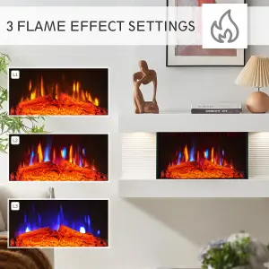 FLAMEKO Atacama 32"/82cm Wall Mounted Fireplace All-in-One with Downlights and Remote Control 1.8kW Heater in White