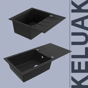 GoodHome Keluak Black Resin 1 Bowl Sink & drainer 500mm x 620mm