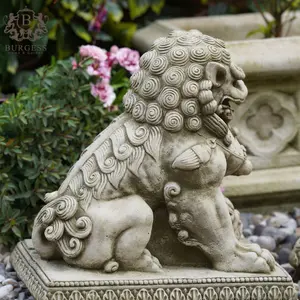 Pair of Foo Dog Stone Statues Oriental Lion Outdoor Garden Ornament Buddha Sculpture