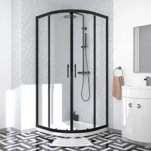 Nes Home Elton Matte Black Quadrant 900mm Shower Enclosure & Left Hand Vanity Combination Unit