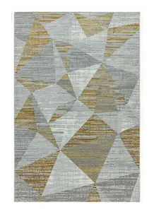 Yellow Chequered Geometric Modern Easy to clean Rug for Bed Room Living Room and Dining Room-120cm X 170cm