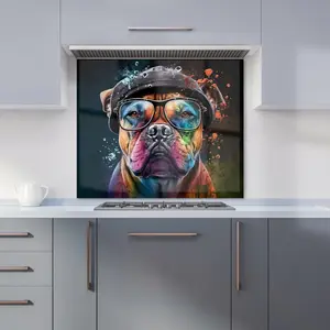 Staffordshire Bull Terrier Dog Splashart Premium Glass Kitchen Splashback W700mm x H650mm