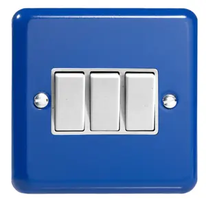 Varilight 3-Gang 10A 1- or 2-Way Rocker Switch Reflex Blue