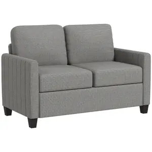 HOMCOM Modern 2 Seater Sofa with Spring Cushion, Back Pillow, Grey