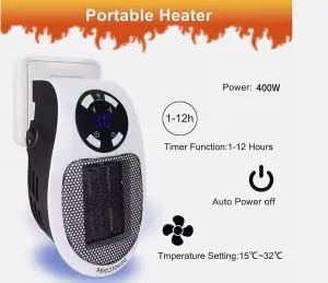 MantraRaj 400W Digital Plug In Heater Adjustable thermostat 12 Hour Timer And LED Display 2 Fan Speeds Electric Space heater