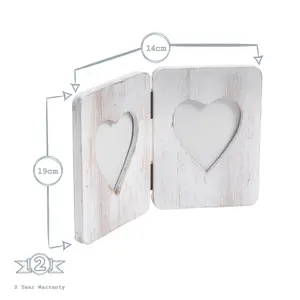 Nicola Spring Rustic Hearts Folding 2 Photo Frame - Wooden Portrait Table Standing Picture Display - 4 x 6"