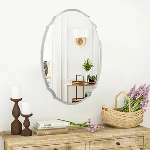 Robbyn Oval Glass Framed Wall Mounted Bathroom Mirror in Silver