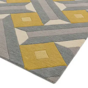 Ochre Grey Handmade Luxurious Modern Wool Soft Handmade Easy To Clean Bedroom Dining Room Living Room Rug -66 X 200cm (Runner)