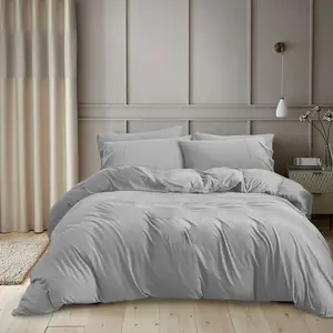 Kiranjot Microfibre 200 TC Reversible Modern & Contemporary Duvet Cover Set With Pillow Cases Light Grey / Kingsize - 2 Standard Pillowcases