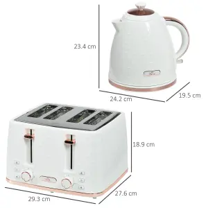 HOMCOM 1.7L Kettle and Toaster Set with Defrost Reheat and Crumb Tray White