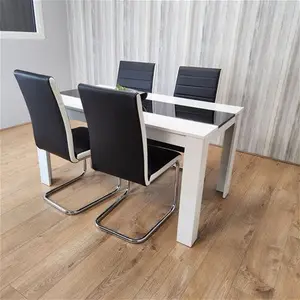 Dining Table And 4 Faux Leather Black White Padded Chairs High Gloss Wood Dining Kitchen Set Of 4 Metro Lane