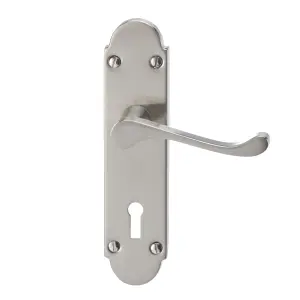 Colours Beja Satin Nickel effect Steel Scroll Lock Door handle (L)96mm