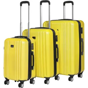 3-Piece Lightweight ABS Luggage Set in Yellow - Stylish Travel Suitcases