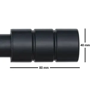 A.Unique Home Plain Barrel Metal Extendable Curtain Pole with Rings and Fittings (25/28mm) - Matte Black, 180cm - 340cm Approx