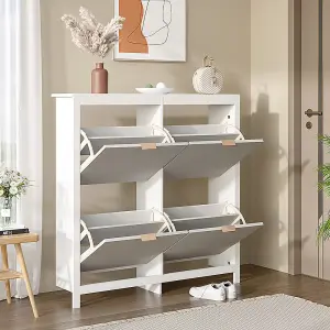 Flip Down Wood Shoe Cabinet in White