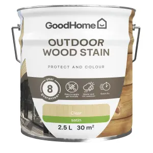 GoodHome Outdoor Clear Satin Quick dry Wood stain, 2.5L