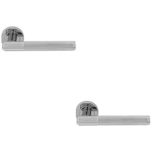 2 PACK - Luxury Knurled Door Handle Set - Polished Chrome Angled Lever on Round Rose