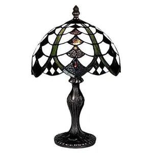 BELOFAY Stained Glass Handmade Pacific Tiffany Style Table Lamp for Living Room 8" Shade Diameter and 13" Stand Height