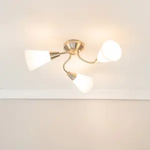 ValueLights Kristina Silver 3 Arm Ceiling Light with White Frosted Glass Shades - LED Bulbs Included