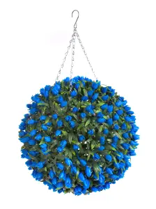 Best Artificial 38cm Blue Lush Tulip Hanging Basket Flower Topiary Ball - Suitable for Outdoor Use - Weather & Fade Resistant