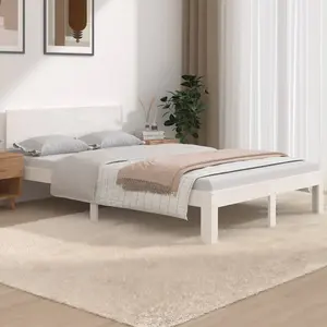 Berkfield Bed Frame White Solid Wood 120x190 cm Small Double