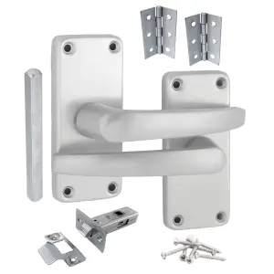 Aluminium Latch Handles Straight Lever Door Handle Pack Hinges Satin Silver