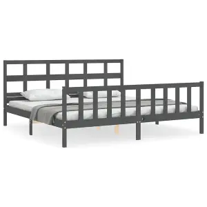 Berkfield Bed Frame with Headboard Grey 200x200 cm Solid Wood