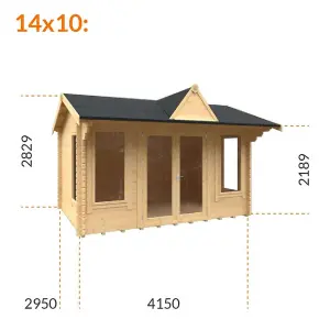 14ft x 10ft (4150mm x 2950mm) Horsforth "The Louisiana" 44mm Log Cabin With 4 Opening Windows