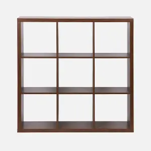 sweeek. 3-level cubic bookshelf with 9 compartments Basiks Walnut 111.2x39x111.2 cm