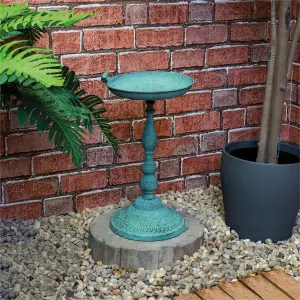 Outdoor Garden Free Standing Weatherproof Pedestal Green Bird Bath Ornament