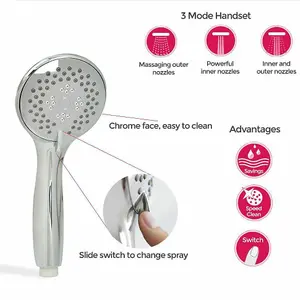 Nes Home Luxury Round Universal Multi Function Chrome Handset Bathroom Handheld