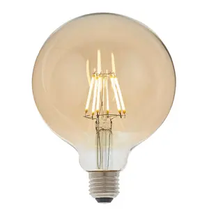 LED Filament Lamp Bulb Dimmable 6W E27 LED 125mm Amber Tinted Glass Globe