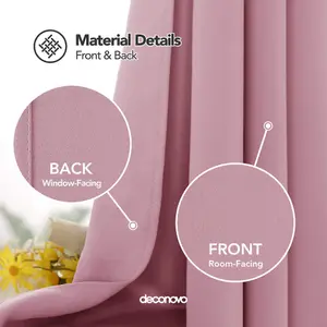 Deconovo Back Tab Blackout Curtains Thermal Insulated Curtains Energy Saving Curtains Rod Pocket Curtains 140x290 cm Pink 2 Panels