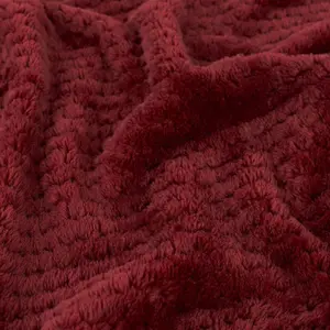 Dreamscene Luxury Large Waffle Honeycomb Mink Warm Throw, Wine - 200 x 240cm